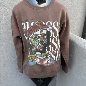 Vintage BOWERY Picasso -Inspired Abstract Art Sweatshirt – Bold Cubist Design M